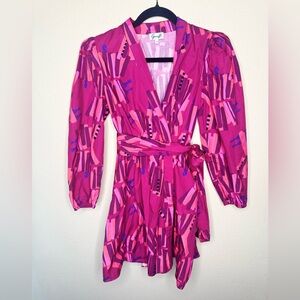 Garrie B Carly Wrap Dress in magenta and chess pieces size XS